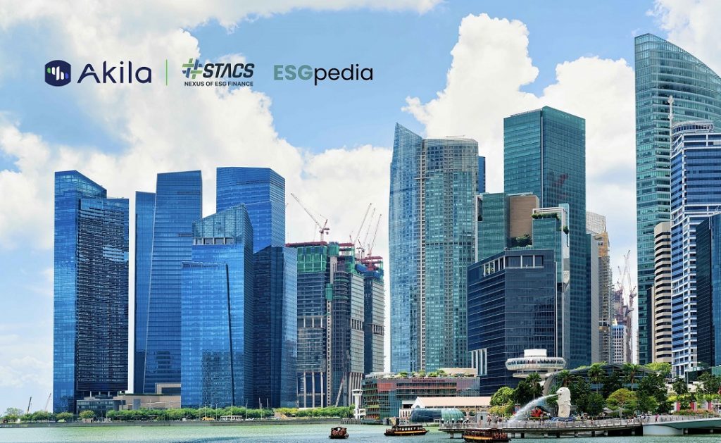 Singapore skyline with Akila and ESGpedia logo
